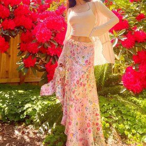 Zara Light Pink Floral Flowy Midi Skirt